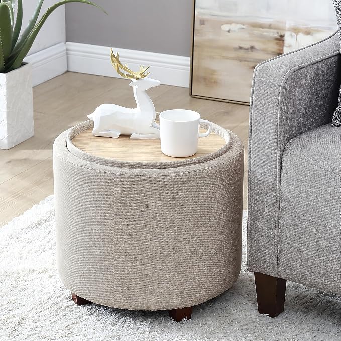 Round Storage Ottoman with Tray