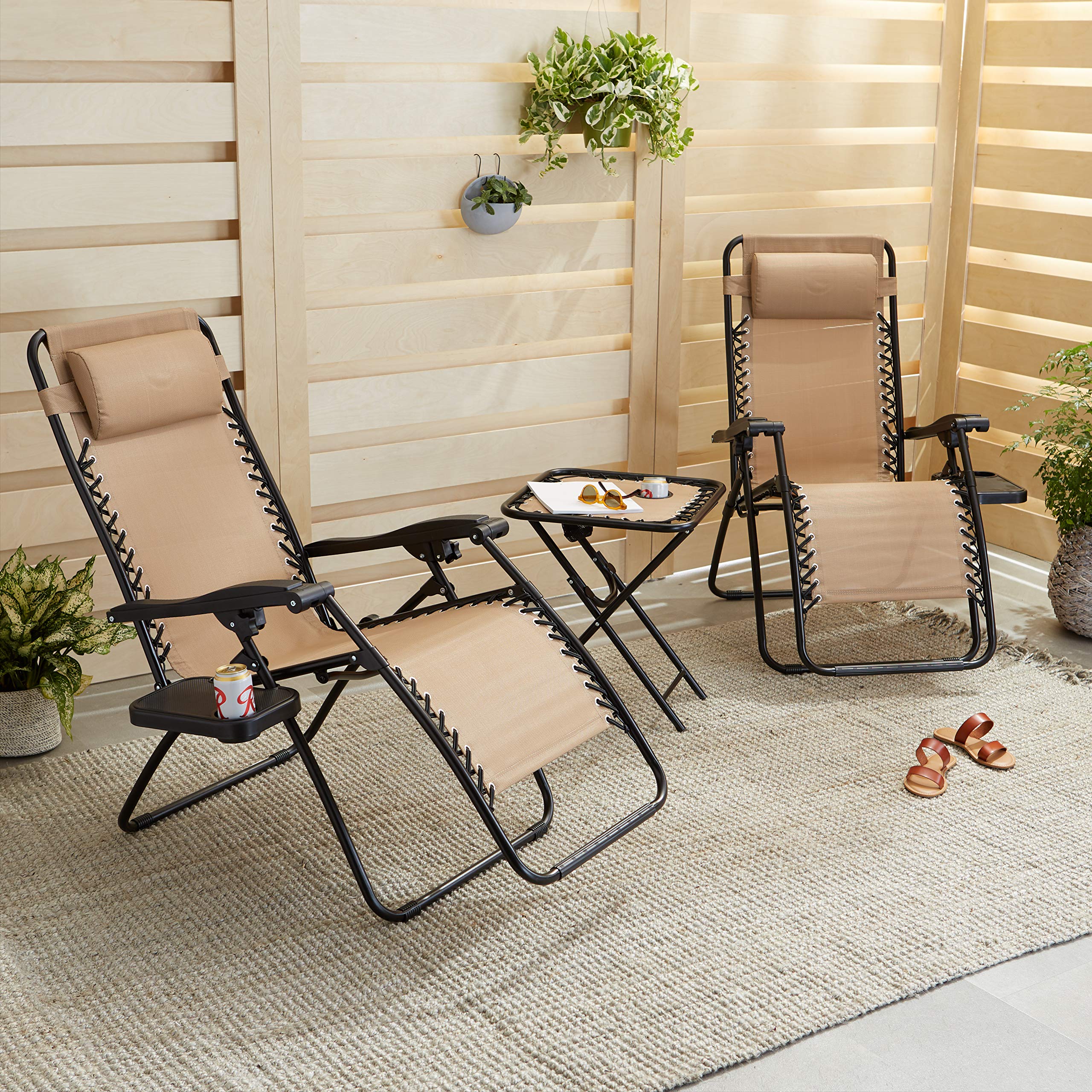 Zero Gravity Reclining Lounge Chair Set of 2 with Side Table & Headrest