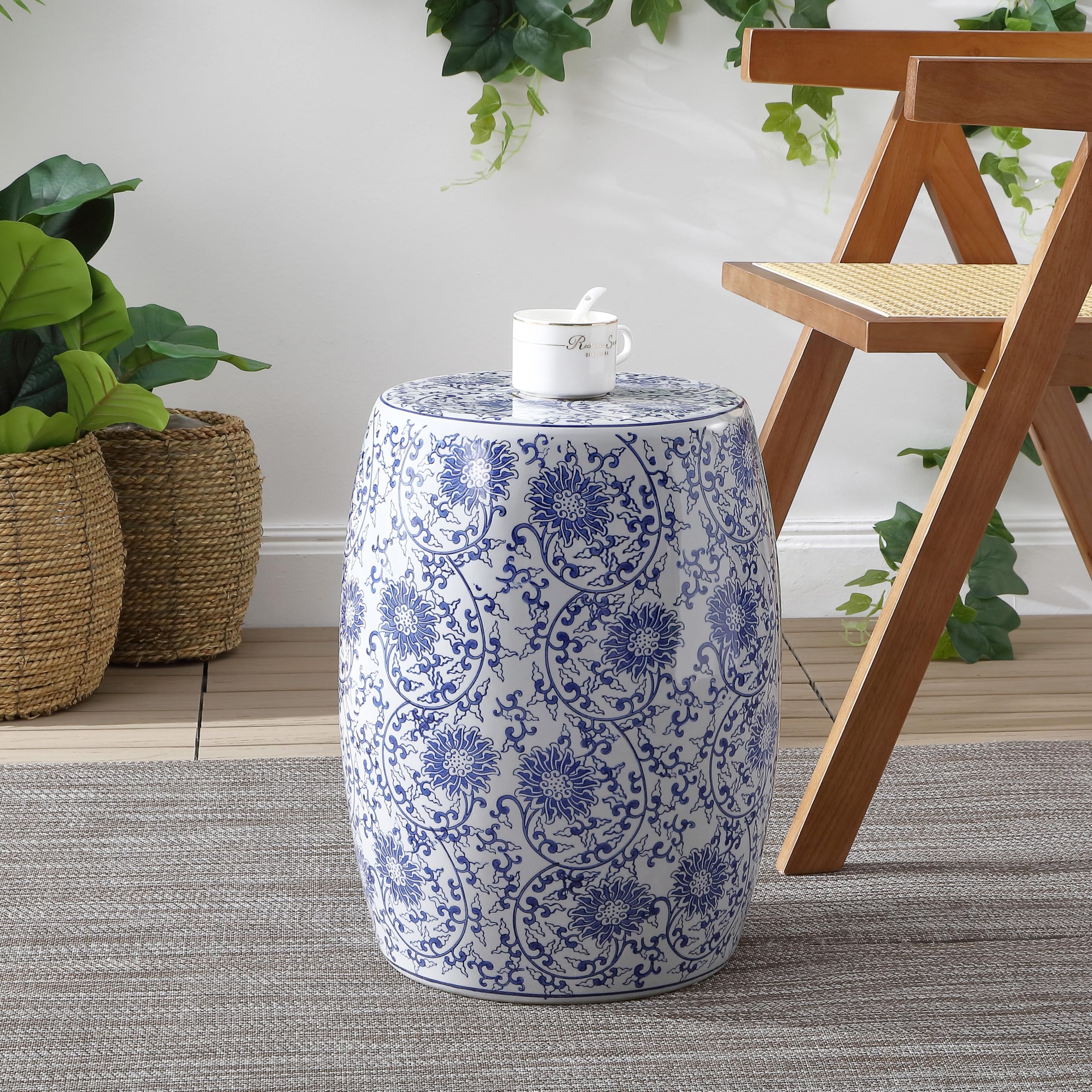 Chinoiserie Ceramic Drum Garden Stool – Blue & White
