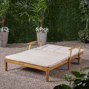 Double Chaise Lounge with Acacia Wood Frame & Water-Resistant Cushions