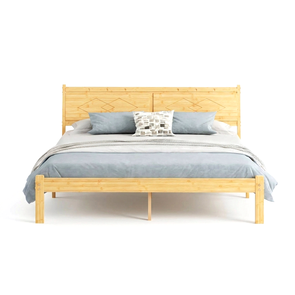 Bamboo & Iron Platform Bed Frame with Headboard | 14-Inch Clearance