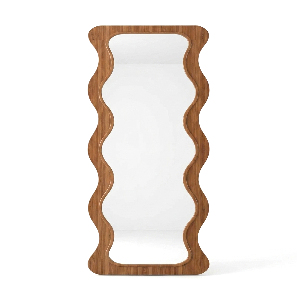 Wavy Full Length Mirror with Wood Frame