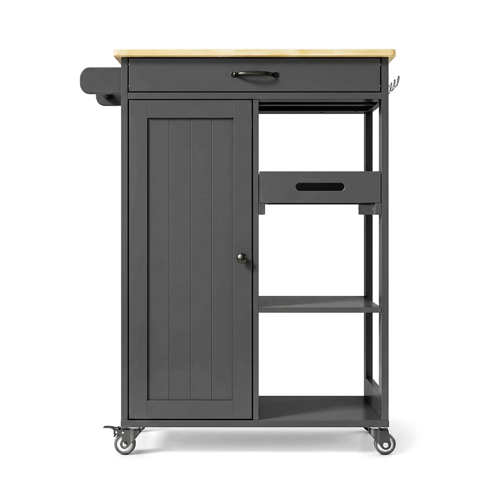 Rolling Kitchen Island Cart with Drawer, Cabinet & Storage Shelves