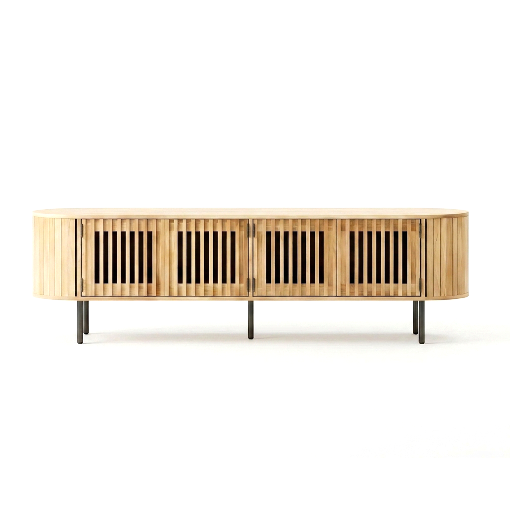 Fluted TV Stand for 75-Inch TVs with Storage