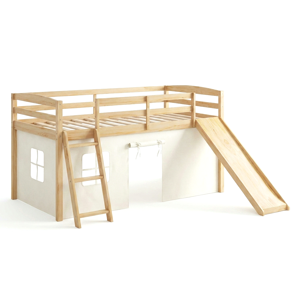 Kids Loft Bed with Slide & Tent