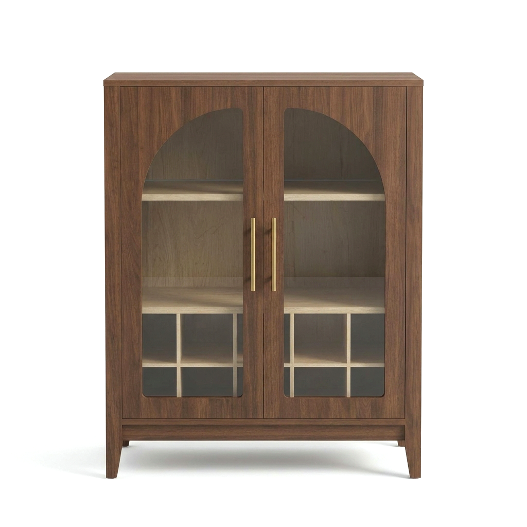 Mid-Century Modern Wine Bar Cabinet with Glass Doors