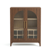Mid-Century Modern Wine Bar Cabinet with Glass Doors