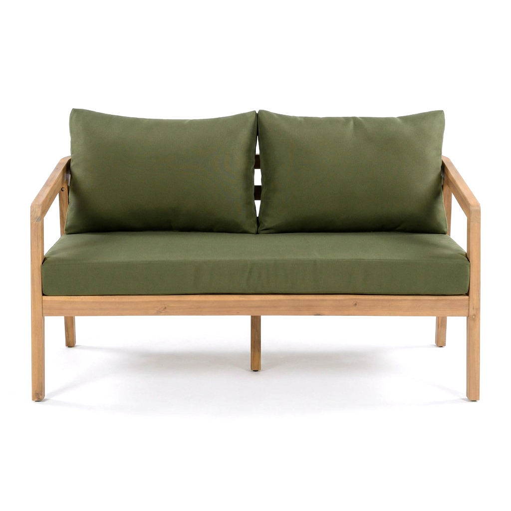 Acacia Wood Outdoor Loveseat Sofa with Removable Cushions