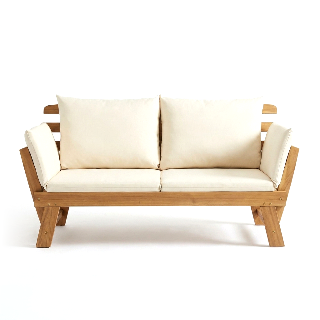 Acacia Wood Outdoor Daybed with Adjustable Armrests & Cushions