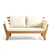 Acacia Wood Outdoor Daybed with Adjustable Armrests & Cushions