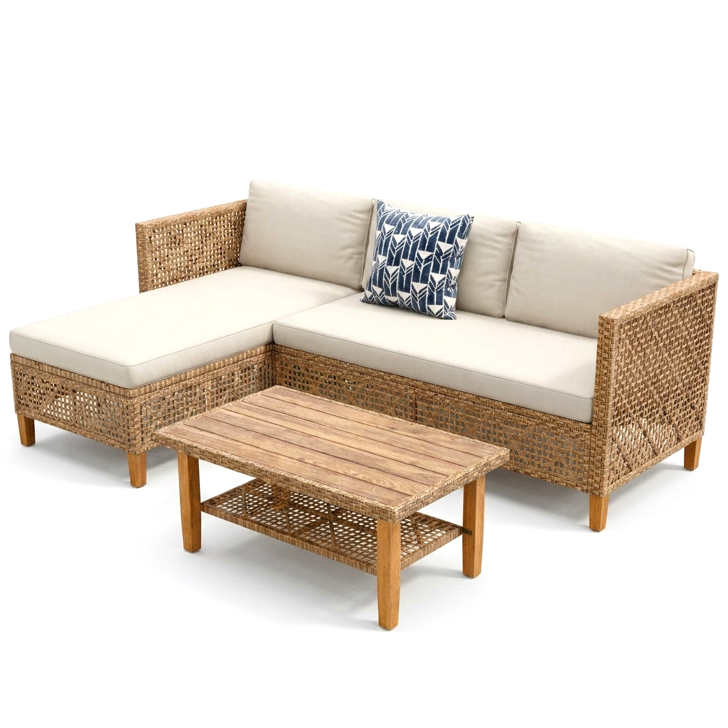 L-Shaped Patio Sectional Sofa Set with Coffee Table