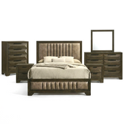 6-Piece Walnut Bedroom Set with Upholstered Bed Frame