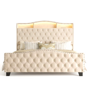 Velvet Wingback Bed Frame with LED Lights & Storage
