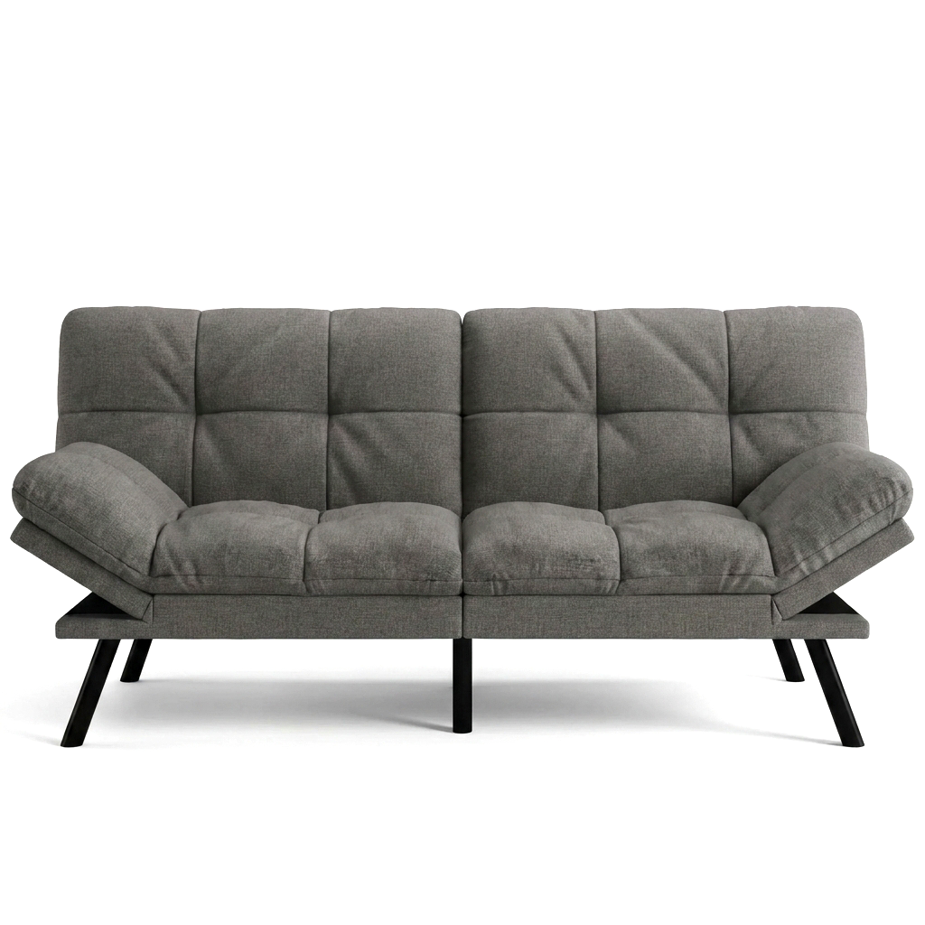 Convertible Futon Sofa Bed with Adjustable Backrest & Armrests