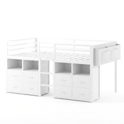 Kids Low Loft Bed Twin with Storage Drawers & LED Lights