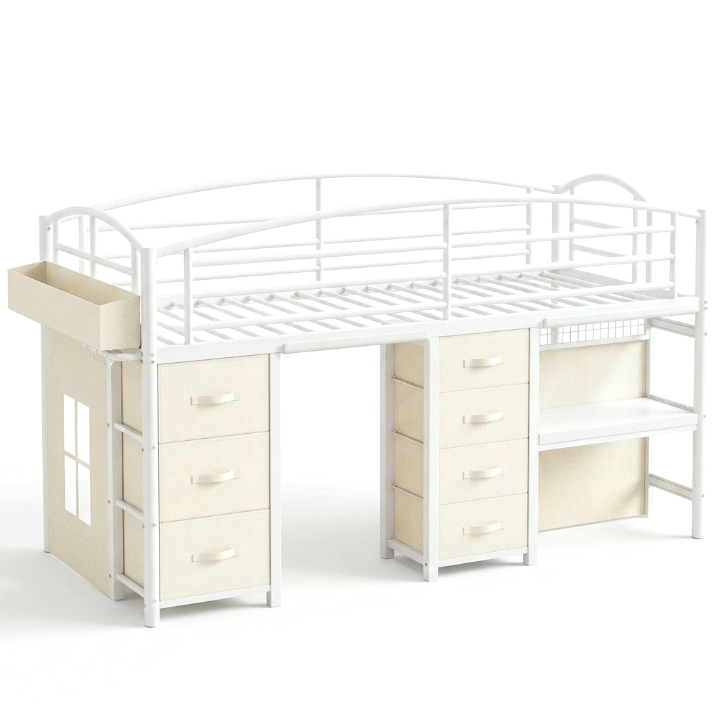 Kids Twin Low Loft Bed with Storage Drawers, Desk & LED Lights