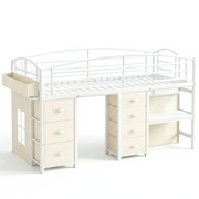 Kids Twin Low Loft Bed with Storage Drawers, Desk & LED Lights