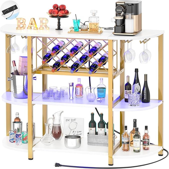 Bar Cabinet with LED Lights & Power Outlets – 4-Tier