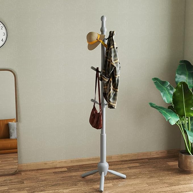 Solid Wood Coat Rack Stand with 9 Hooks